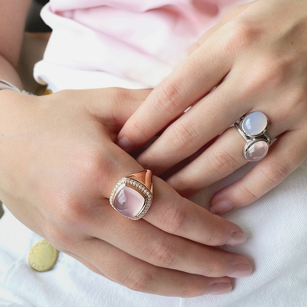 Cushion Signet Ring - Silver & Rose Quartz / Size 54