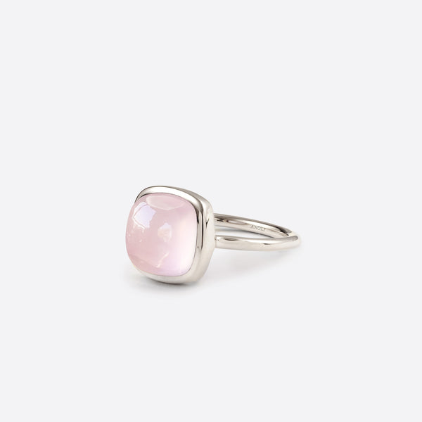 Bague Petit Coussin - Argent & Quartz Rose / Taille 46