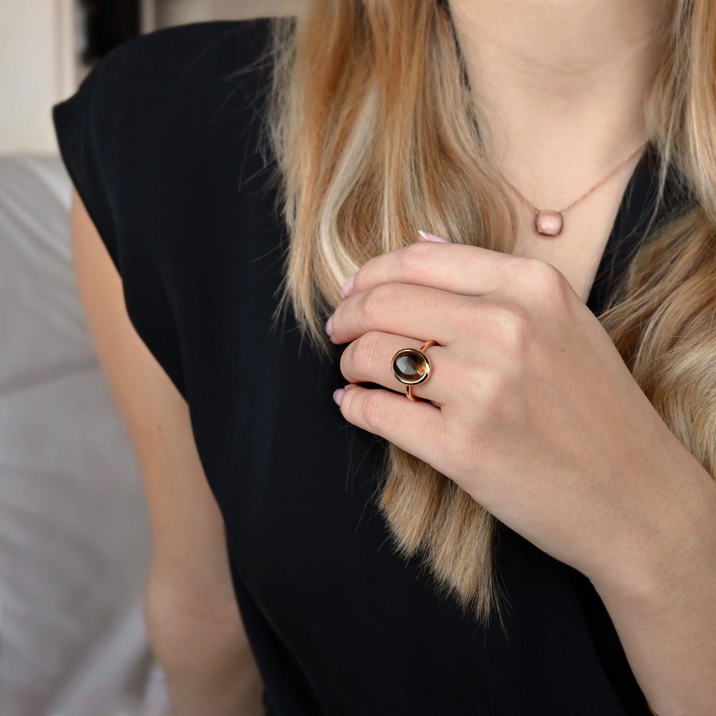 Small Oval Ring - Silver & Smoky Quartz