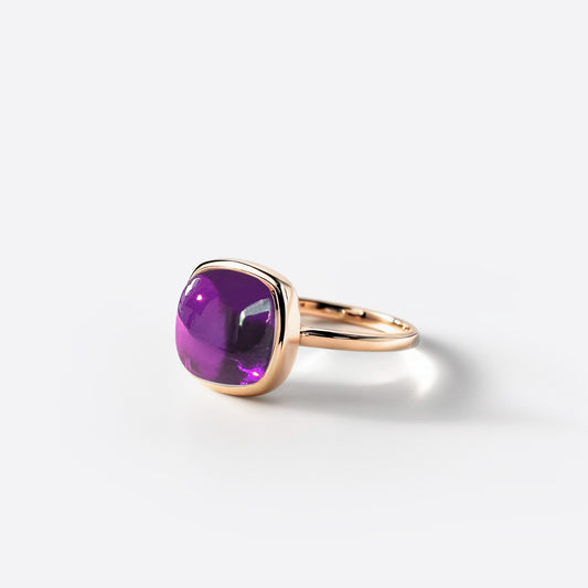 Small Cushion Ring - Gold & Amethyst / Size 57