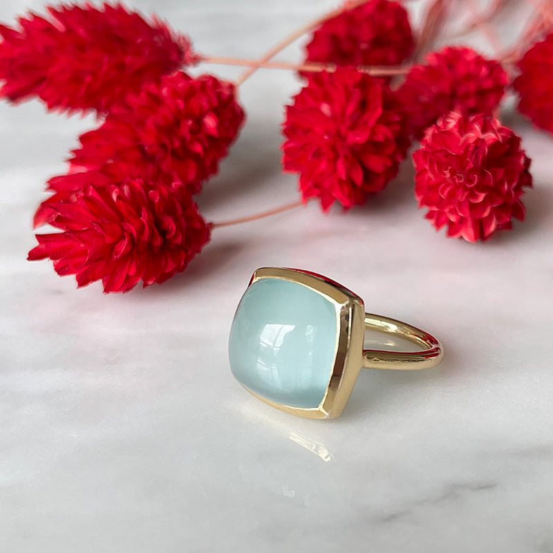 Cushion Ring - Silver & Aquamarine / Size 57