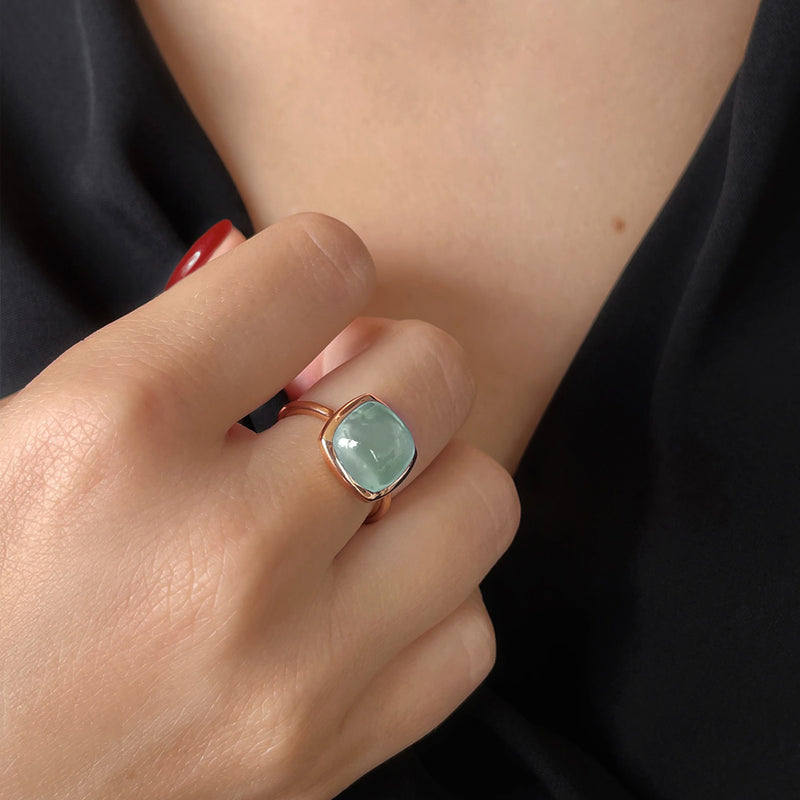 Small Cushion Ring - Gold & Aquamarine / Size 52