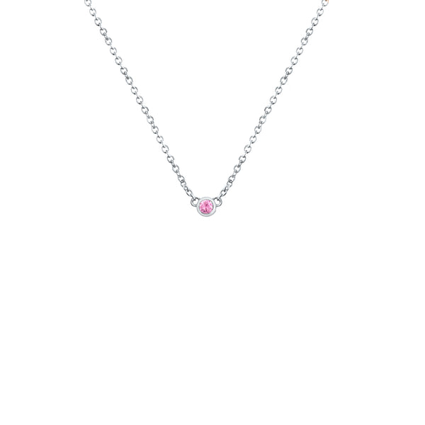 Collier ras de cou argent rhodié et saphir rose pour femme