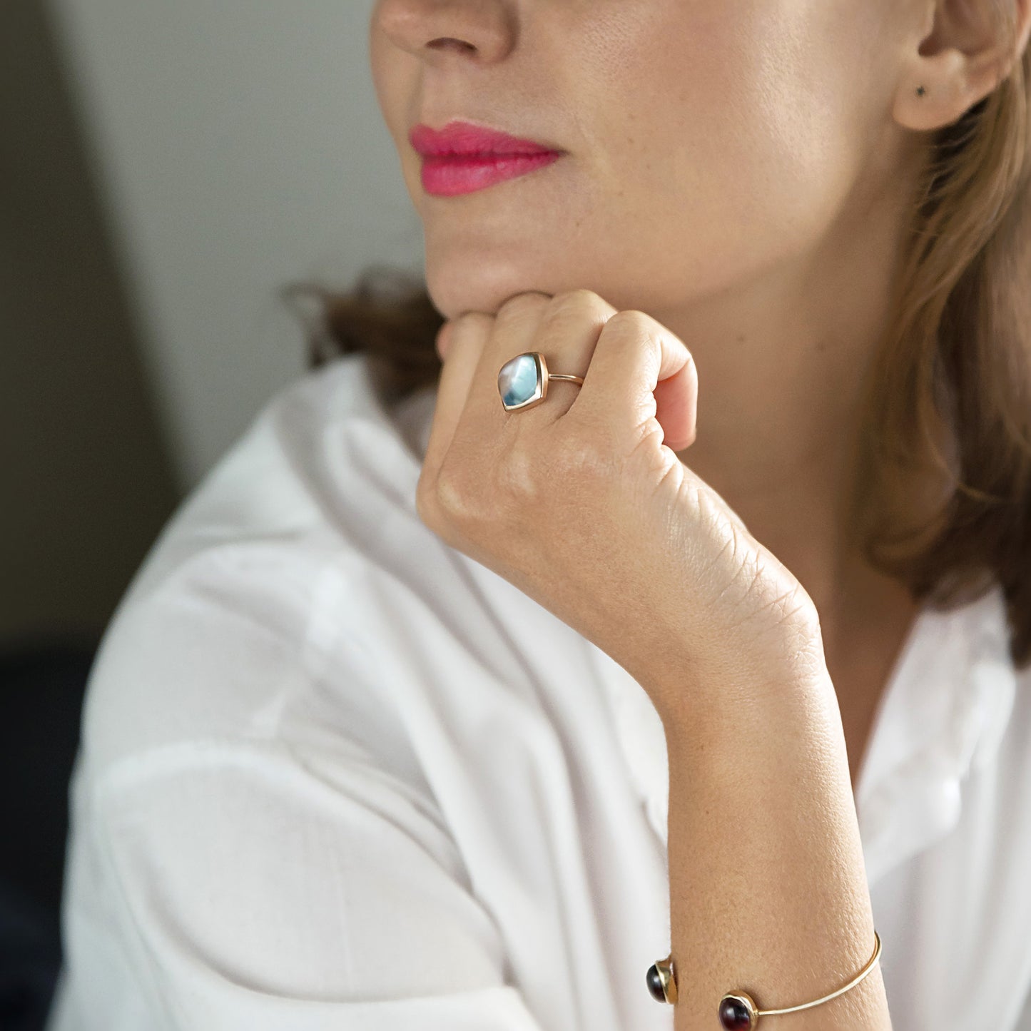 Cushion Ring - Silver & Garnet / Size 54