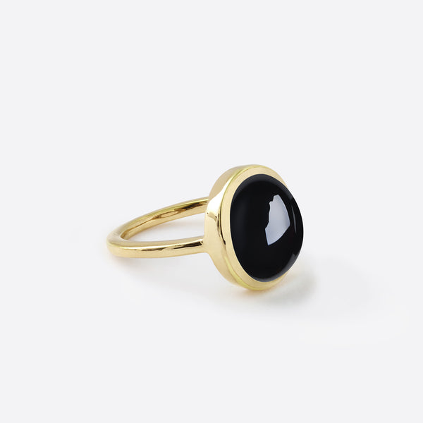 Oval Ring - Silver & Onyx / Size 56