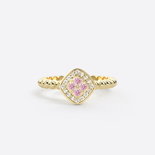 Mini Damier Ring - Gold & Pink Sapphire / Size 50