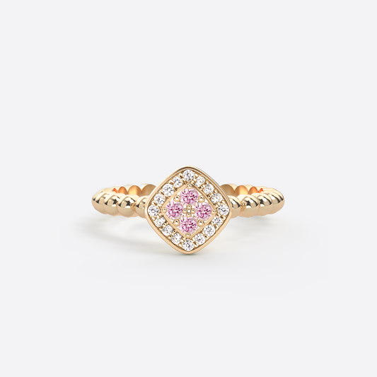 Mini Damier Ring - Gold & Pink Sapphire / Size 48