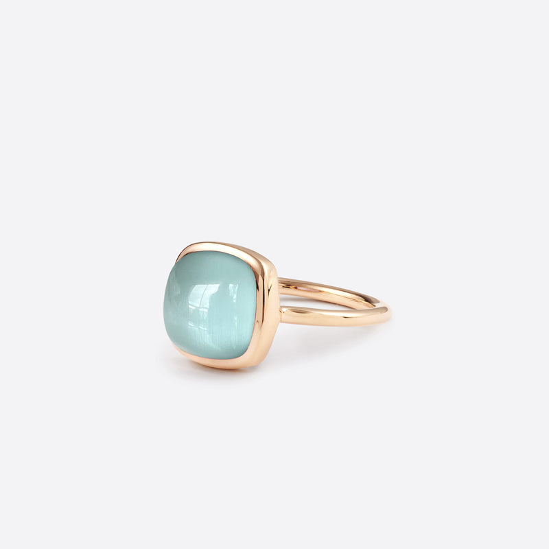 Small Cushion Ring - Gold & Aquamarine / Size 52