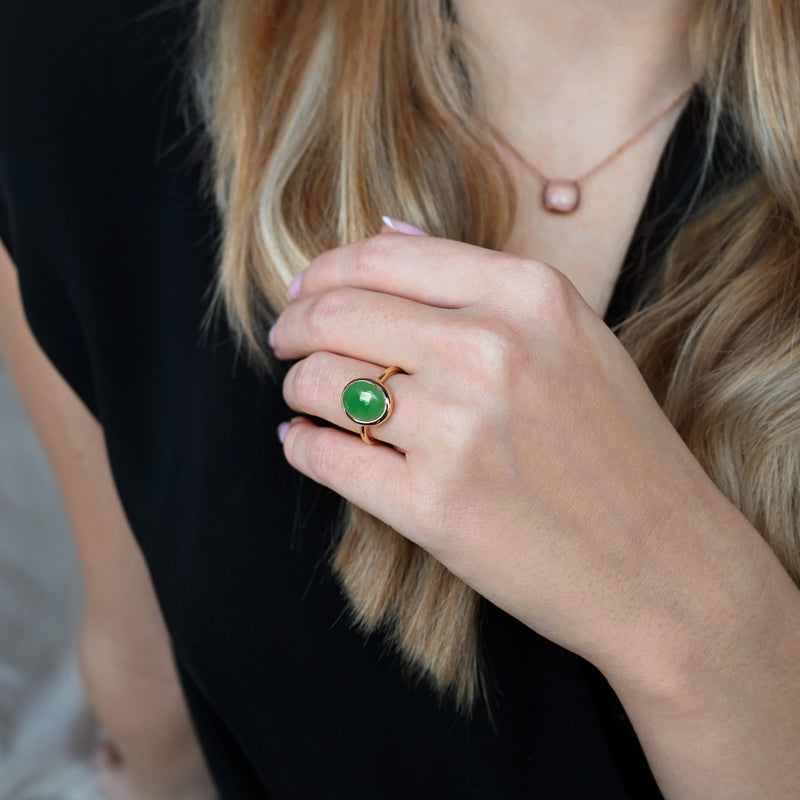 Small Oval Ring - Silver & Chrysoprase / Size 50