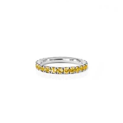 Bague argent rhodié et pavage tour complet en citrine